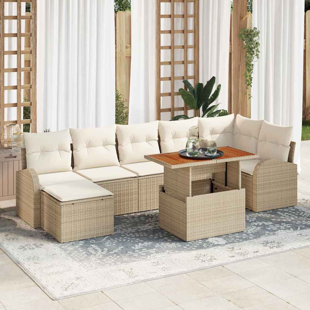 Garten-Sofa-Set mit Speicher 8 pcs Beige Poly Rattan